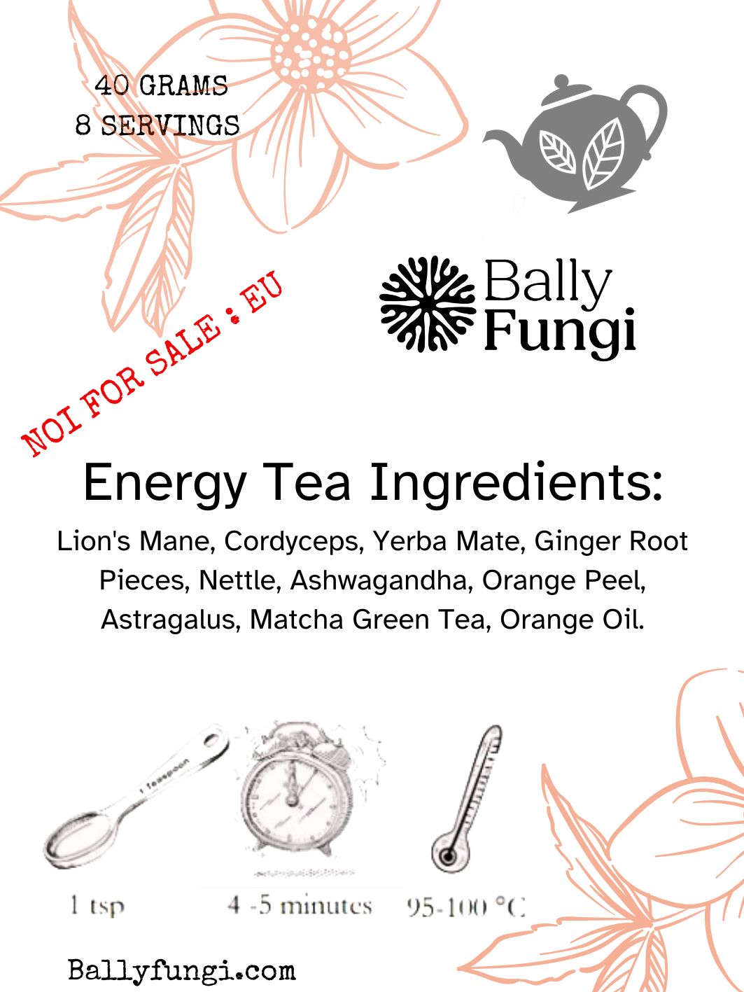 Energy Mushroom Tea – A premium blend of Lion’s Mane, Cordyceps, Matcha & Yerba Mate in a beautifully designed package. Placed on a vibrant background, symbolizing energy, focus, and endurance